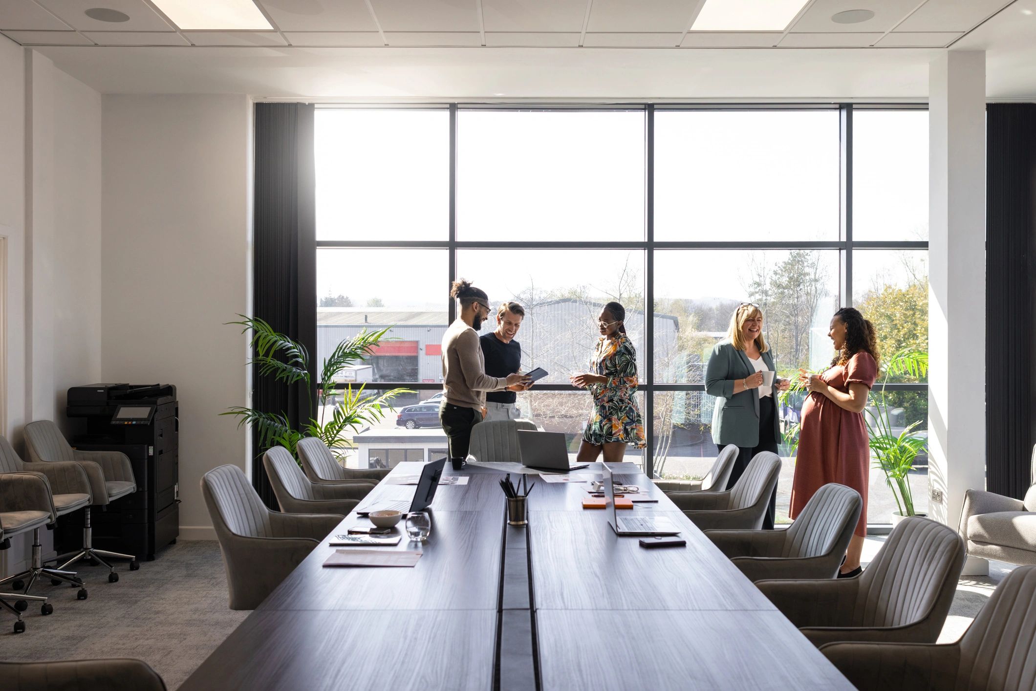 Business technology team collaborating in a modern office