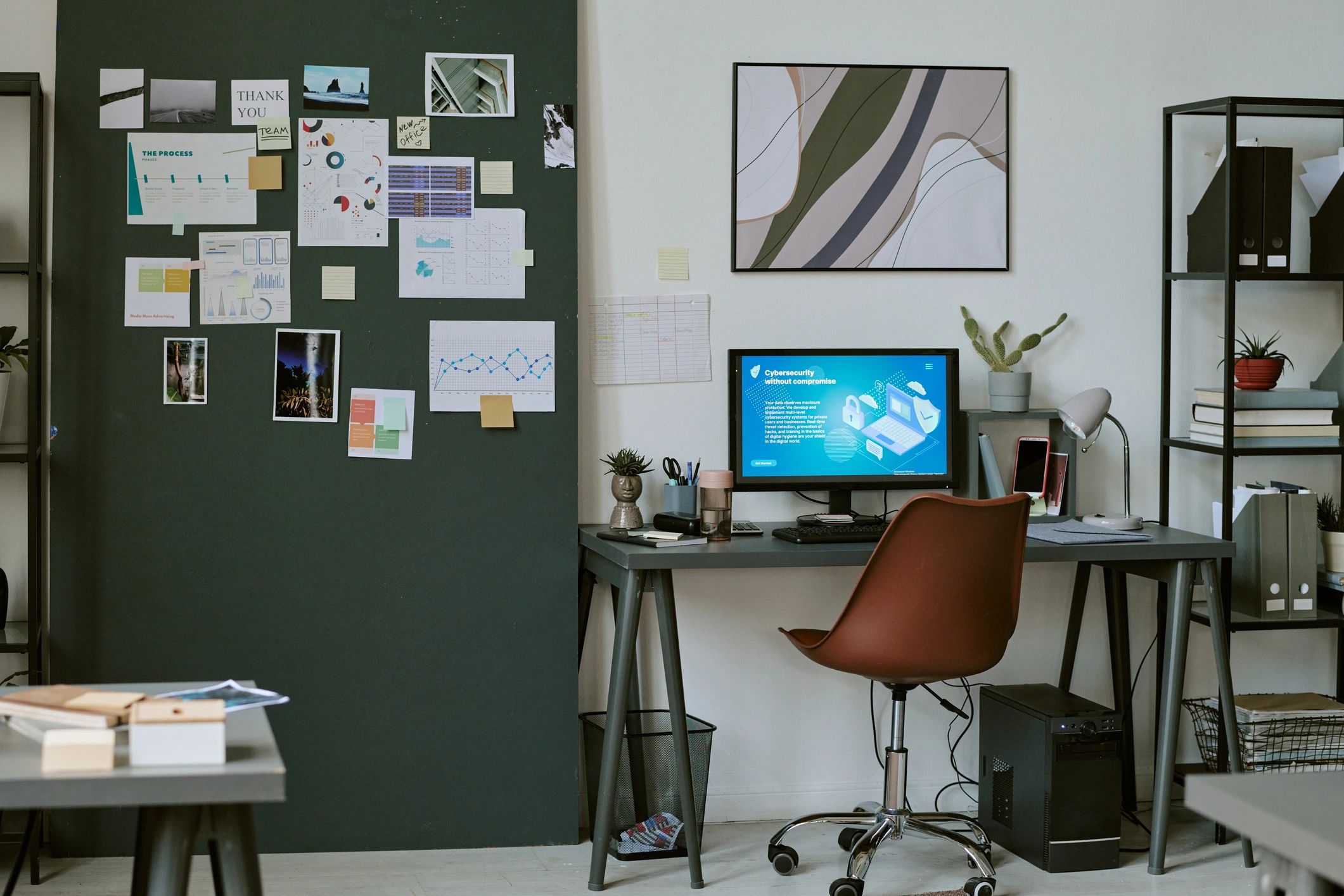 Modern office workspace supporting cybersecurity planning and analysis